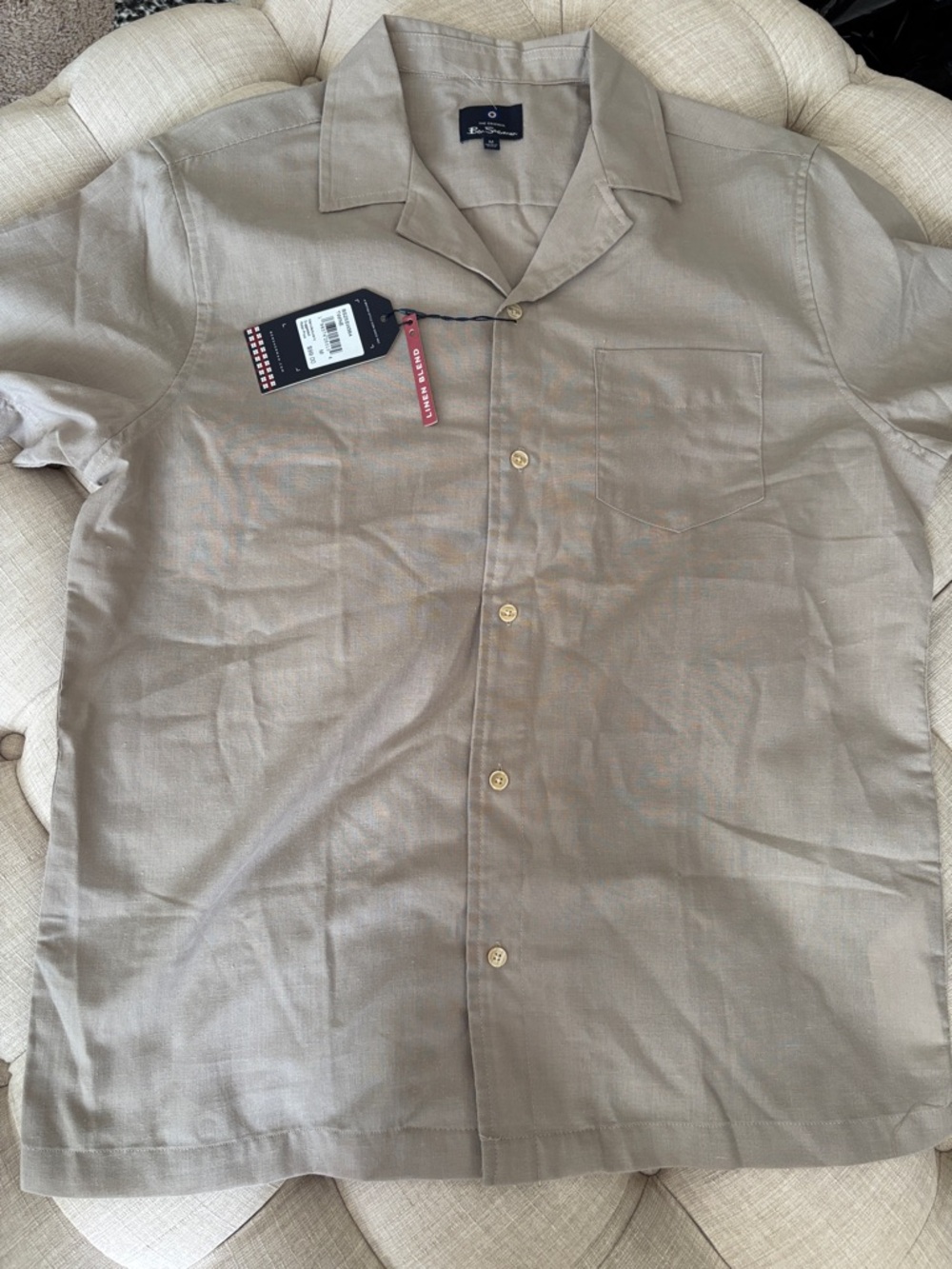Ben Sherman Men's Short-Sleeve Button Down Shirt in Taupe